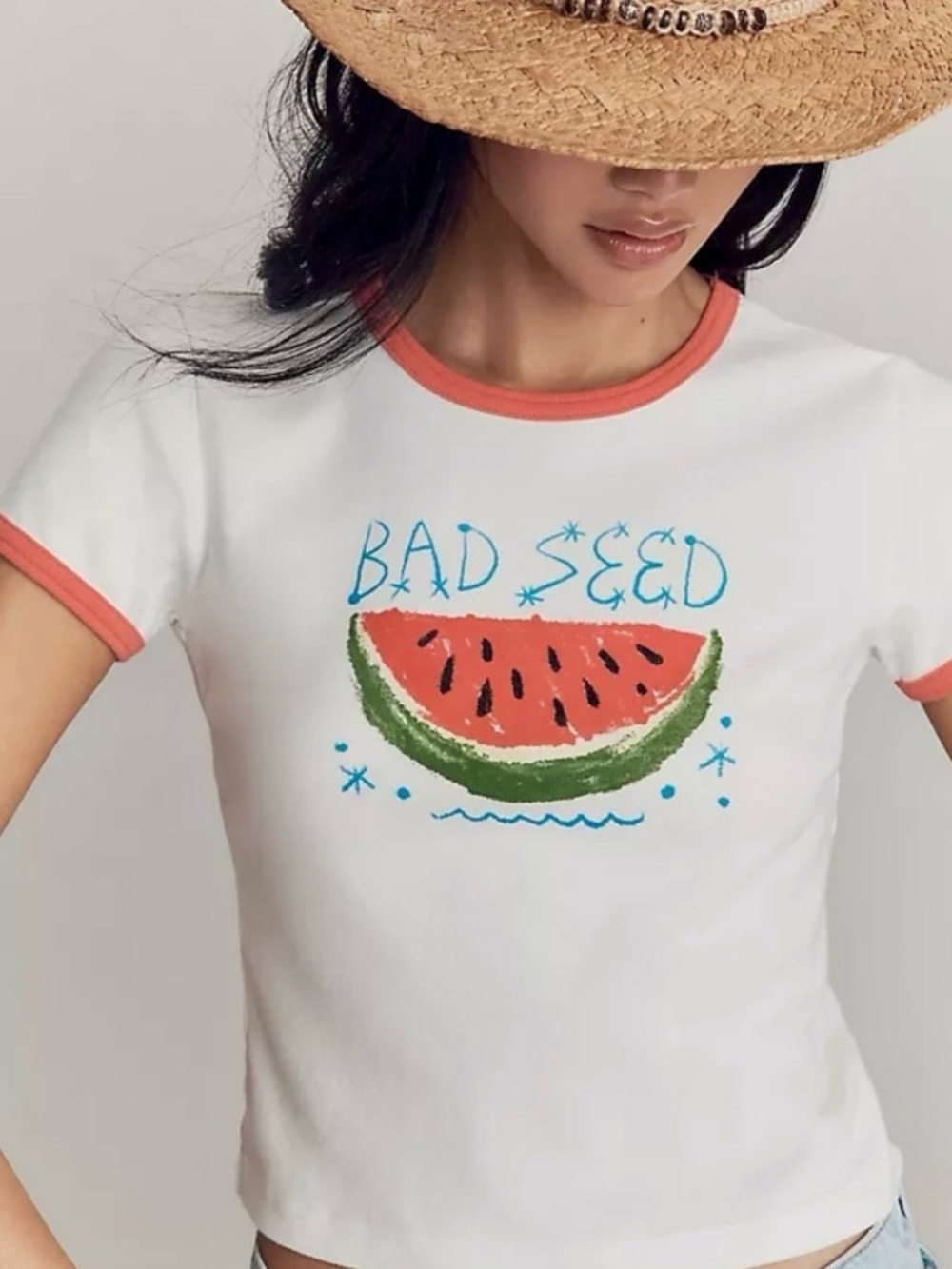 MOTHER Itty Bitty Ringer Bad Seed Watermelon Tee - Like New, Small